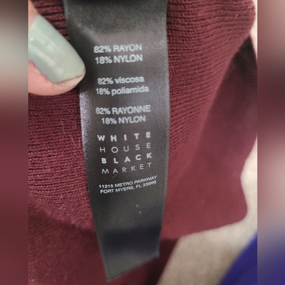 White House Black Market Burgundy Knit Asymmetrical Gold Button Sweater Dress - Picture 4 of 5